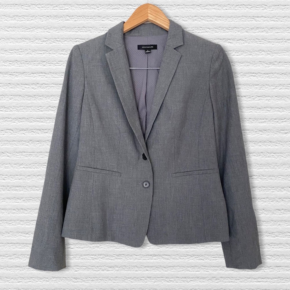 ANN TAYLOR Gray 2 Button Basic Blazer